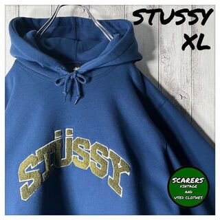 STUSSY - 【極美品 XL】ステューシー 刺繍 パイル アーチロゴ スウェット パーカー 紺