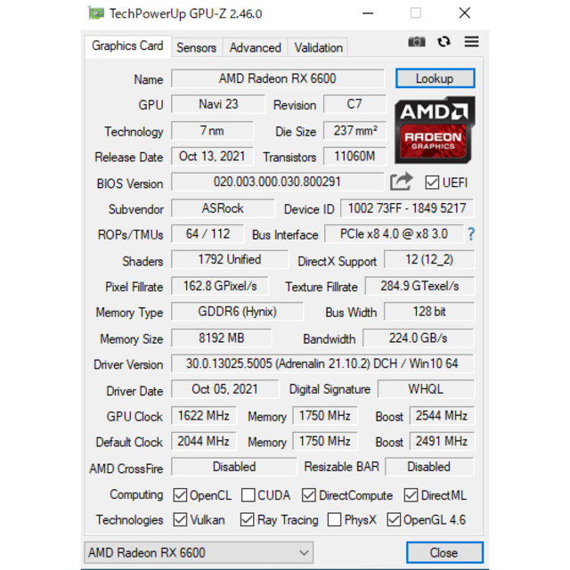 【保証有】RX 6600 ASRock AMD Radeon  スマホ/家電/カメラのPC/タブレット(PCパーツ)の商品写真