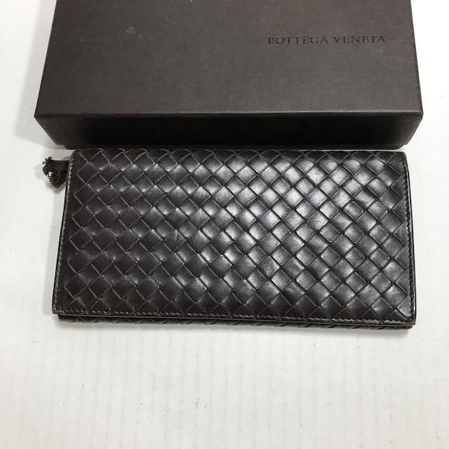 BOTTEGA VENETA イントレチャート 長財布 レザー ブラウン - 財布