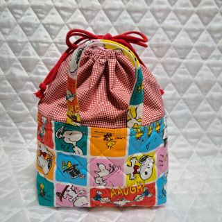 スヌーピー(SNOOPY)のスヌーピー お弁当袋 小物入れ 巾着 カラフル ハンドメイド(ランチボックス巾着)