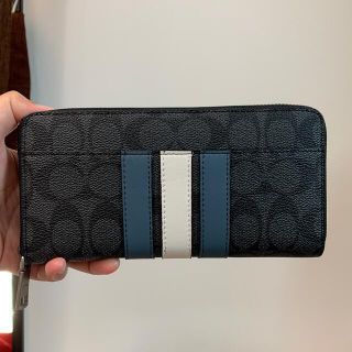 コーチ(COACH)の箱付き　26070 コーチ　長財布　ブルー・ホワイトライン(長財布)