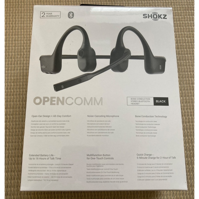 新品未開封！SHOKZ OPENCOMM BLACK ブームマイク付き骨伝導 スマホ/家電/カメラのオーディオ機器(ヘッドフォン/イヤフォン)の商品写真