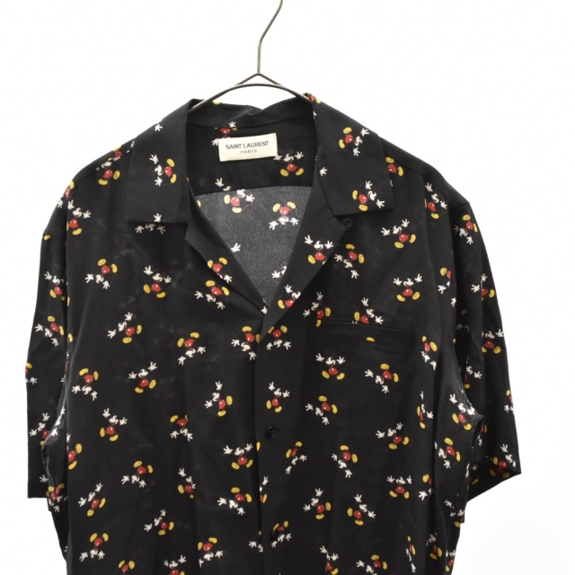 SAINT LAURENT PARIS サンローランパリ ×DISNEY ディズニー ミッキーマウス 総柄デザイン 半袖シャツ ブラック 531956 アロハシャツ