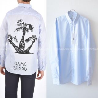 オーエーエムシー(OAMC)のOAMC パームプリント ピンストライプ ボタンダウン シャツ ブラウス(Tシャツ/カットソー(七分/長袖))