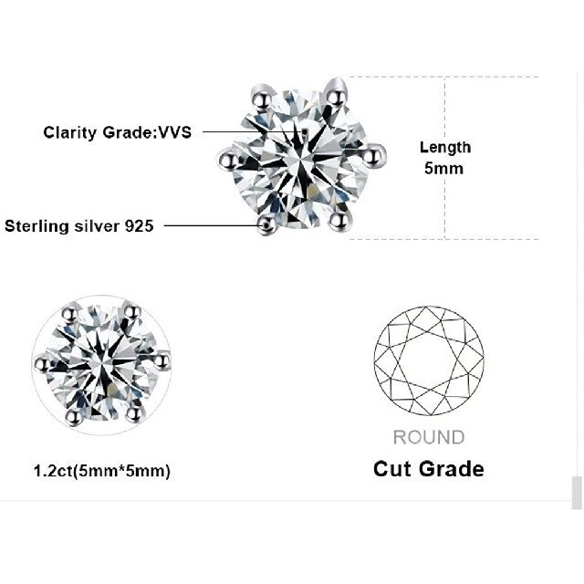 天然ホワイトトパーズ1,2ct　VVSクラリティ一粒ピアス　5㎜サイズ レディースのアクセサリー(ピアス)の商品写真