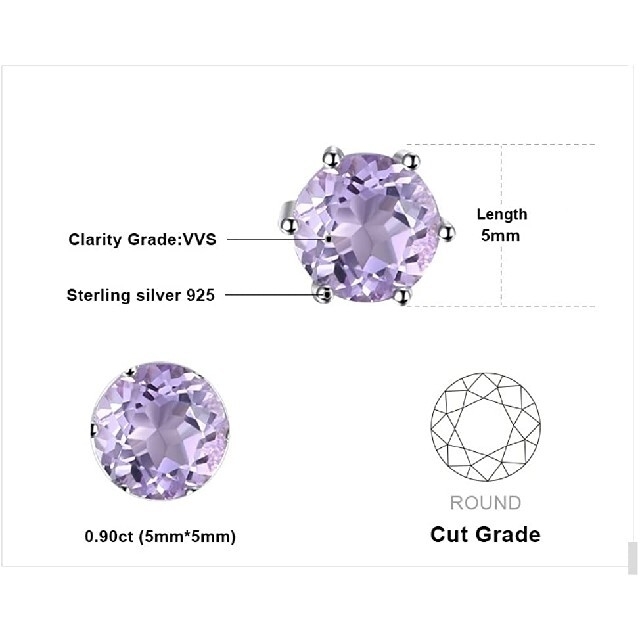 天然アメジスト 0.9ct　VVSクラリティ一粒ピアス5㎜サイズ　プラチナ仕上げ レディースのアクセサリー(ピアス)の商品写真