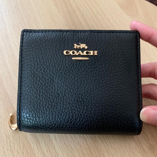 【coachコーチ】新品　二つ折り財布　ファスナー　ブラック黒