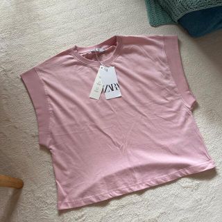 ザラ(ZARA)のZARAリブ編みTシャツピンク♡新品(Tシャツ(半袖/袖なし))