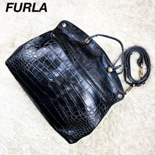 フルラ(Furla)のオリネ様専用フルラパイパー２WAYショルダーバッグクロコ型押し　ハンド　ブラック(ショルダーバッグ)