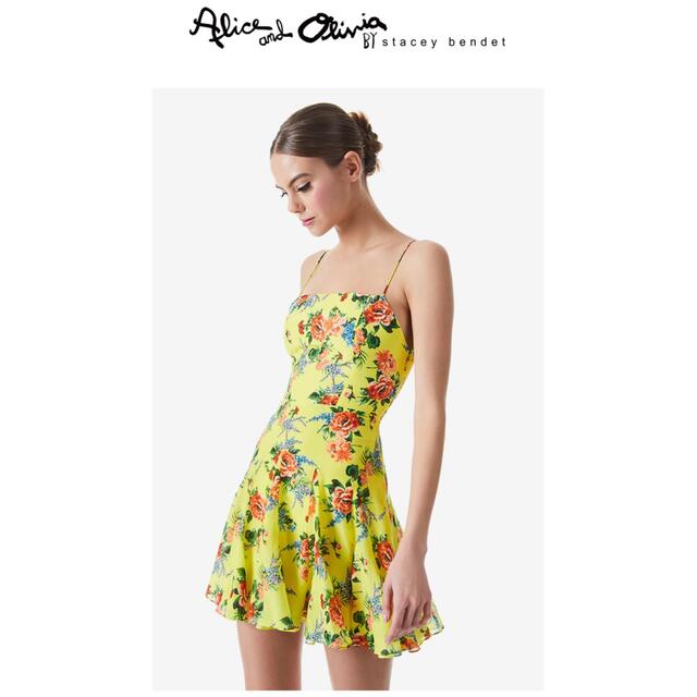 Alice+Olivia(アリスアンドオリビア)の❤️★Alice olive 新作新品  イエロー　花柄ワンピース　オシャレ綺麗 レディースのワンピース(ミニワンピース)の商品写真