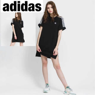 アディダス(adidas)の新品夏色爽やかワンピース黒色アディダスレディースワンピース(ひざ丈ワンピース)
