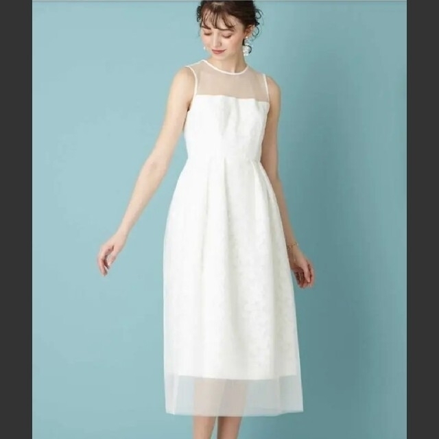 ホワイトドレス美品♡AIMERチュールレイヤードジャカードリトルウェディングドレス