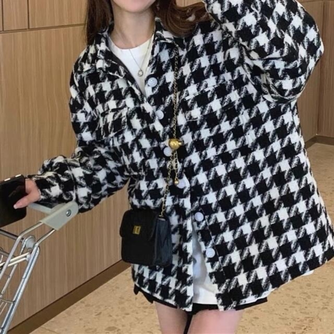 ZARA(ザラ)の【新品・未使用】韓国ファッション 千鳥柄コート レディースのジャケット/アウター(ピーコート)の商品写真