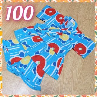 ムージョンジョン(mou jon jon)のMoujonjon フリル 甚平 ドレス じんべい 椿 つばき 100 美品(甚平/浴衣)