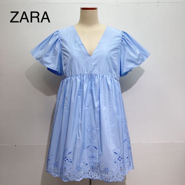 ZARA ザラ　パンチングレース刺繍チュニックワンピース レディースのワンピース(ひざ丈ワンピース)の商品写真