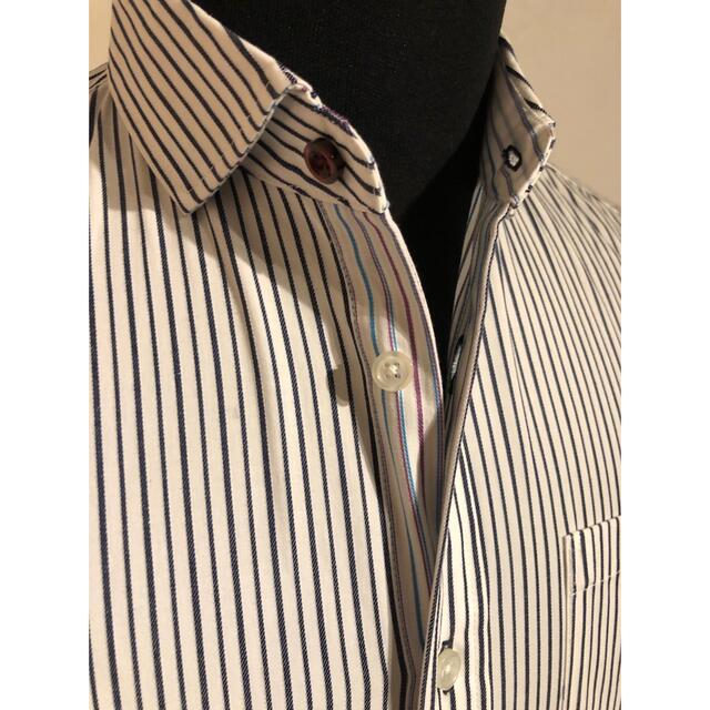 MK MICHEL KLEIN homme(エムケーミッシェルクランオム)のストライプ柄デザインシャツ　Lサイズ メンズのトップス(シャツ)の商品写真
