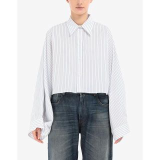 エムエムシックス(MM6)のMM6 MaisonMargiela クロップド アシンメトリック シャツ(シャツ/ブラウス(長袖/七分))