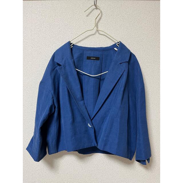 OPAQUE(オペーク)のOPAQUE ショート丈　ジャケット　五分袖　青 レディースのジャケット/アウター(テーラードジャケット)の商品写真