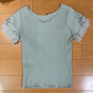 クチュールブローチ(Couture Brooch)のクチュールブローチ　tシャツ　カットソー　リボン　レース　グリーン　38 m(カットソー(半袖/袖なし))
