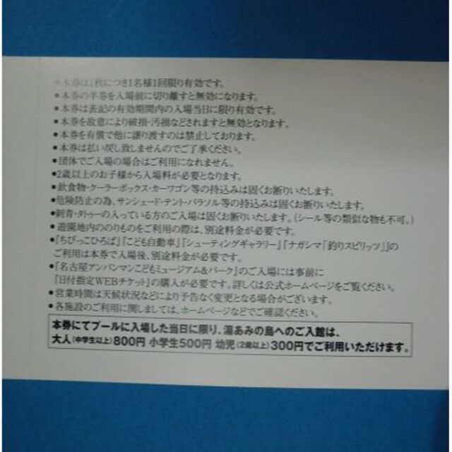 ナガシマスパーランド ジャンボ海水プール入場券4枚＋のりもの券5枚