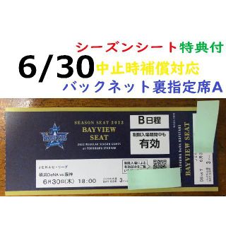 ヨコハマディーエヌエーベイスターズ(横浜DeNAベイスターズ)の【中止補償】6/30横浜DeNAベイスターズ×阪神 横浜スタジアムネット裏(野球)