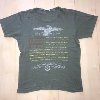 ジーユー(GU)の♪美品♪ GU メンズ 鷹 英字 プリント Tシャツ 半袖 トップス カーキ M(Tシャツ/カットソー(半袖/袖なし))