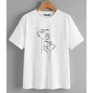 シーイン(SHEIN)のプリント Tシャツ ホワイト M トップス シンプルT(Tシャツ(半袖/袖なし))