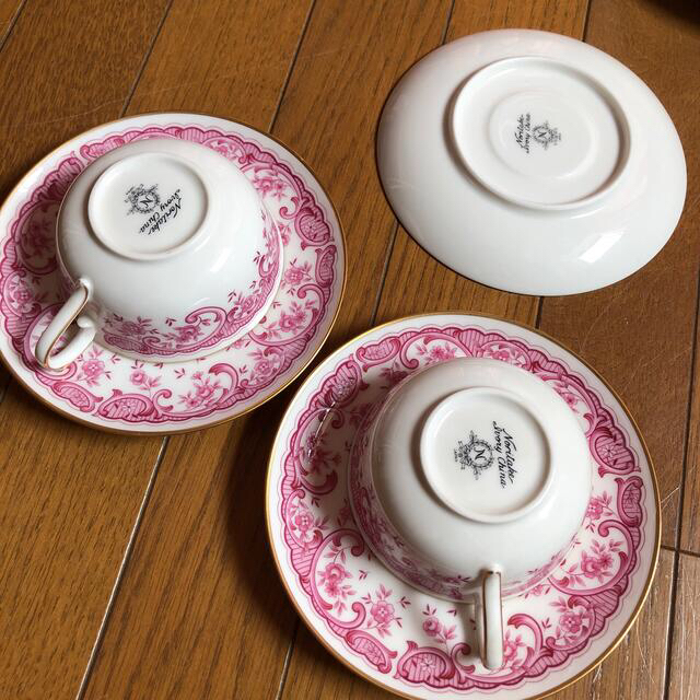 金継ぎ用 ノリタケ ティーカップ2客+ソーサー1枚 ビンテージ バラ 薔薇 金彩