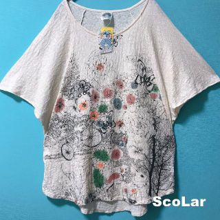 スカラー(ScoLar)の【ScoLar】スカラー 透過生地 サイクル総柄 ビックTシャツ タグ付未使用(カットソー(半袖/袖なし))