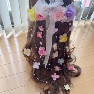 ラプンツェル髪飾り♡パステル パールライン お花畑(ヘッドドレス/ドレス)