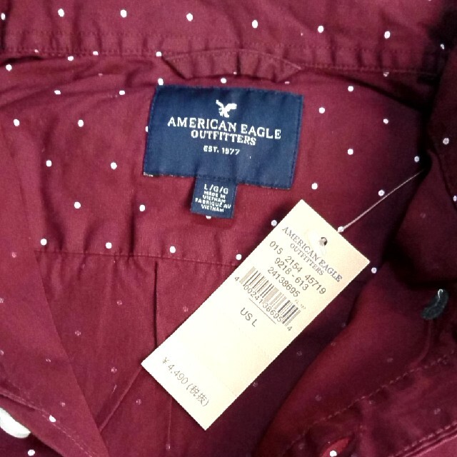 American Eagle(アメリカンイーグル)のアメリカンイーグル Ｌサイズ ボルドー色 ドット 半袖 シャツ メンズのトップス(シャツ)の商品写真