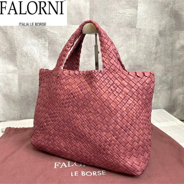 美品】FALORNI イントレチャート ローズピンク ハンドバッグ 定価15万