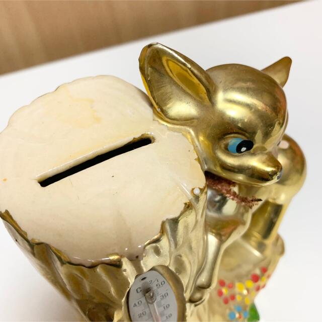 期間限定30%OFF! ☆匿名配送 金色バンビ貯金箱 昭和レトロ ゴールド 温度計付き 置物
