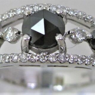 K18WG18金ホワイトゴールド ブラックダイヤ0.75ct ダイヤ1.02ct(リング(指輪))