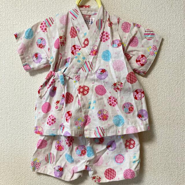 【サイズ90】じんべい　白✖️ピンク　女の子 キッズ/ベビー/マタニティのキッズ服女の子用(90cm~)(甚平/浴衣)の商品写真