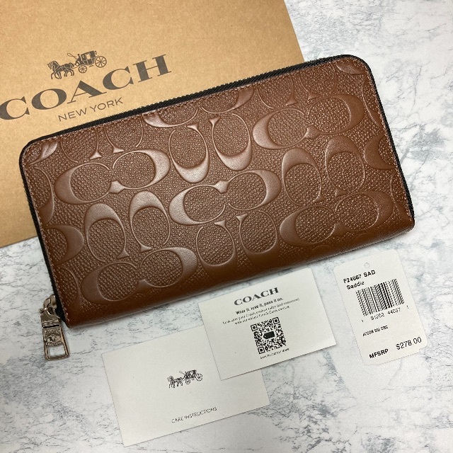 COACH シグネチャー ジップ メンズ 長財布 マホガニー 茶色-