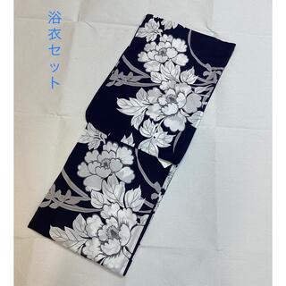 浴衣 ゆかた レトロ柄 綿生地 濃紺 花柄 夏着物 新品 yu2231(浴衣)