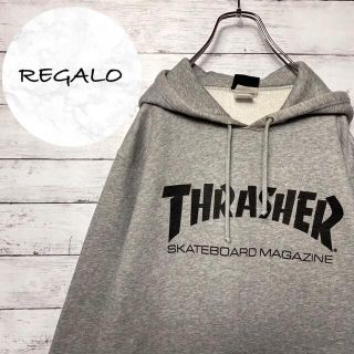 スラッシャー(THRASHER)の【人気デザイン】スラッシャー⭐︎プリントデカロゴ　グレー　パーカー(パーカー)