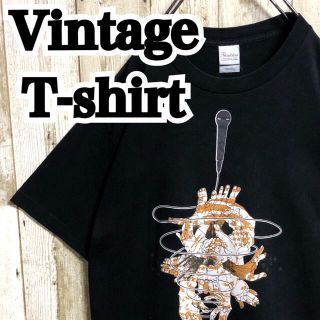 ヴィンテージ古着 両面プリント マイク 表記M 着用感L ブラック Tシャツ(Tシャツ/カットソー(半袖/袖なし))