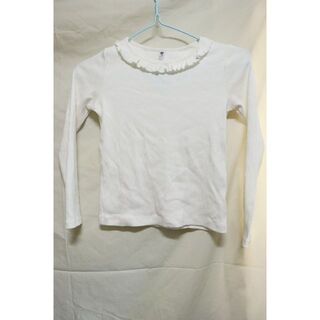 ユニクロ(UNIQLO)のユニクロフリルニットロングスリーブ/シンプルかわいいホワイト良品130(Tシャツ/カットソー)