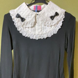 アンジェリックプリティー(Angelic Pretty)のAngelic Pretty レース丸襟黒リボンカットソー(カットソー(長袖/七分))