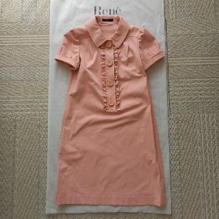 ルネ(René)の美品Reneピンク半袖ワンピース☆36検索FOXEY(ひざ丈ワンピース)