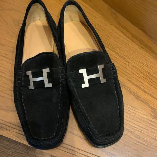 エルメス(Hermes)の値下げ　美品　エルメス　ローファー　スエード　35 黒(ローファー/革靴)