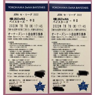 ヨコハマディーエヌエーベイスターズ(横浜DeNAベイスターズ)の横浜ベイスターズ　観戦ペアチケット　　　　　　　　　te ! 様　専用(野球)