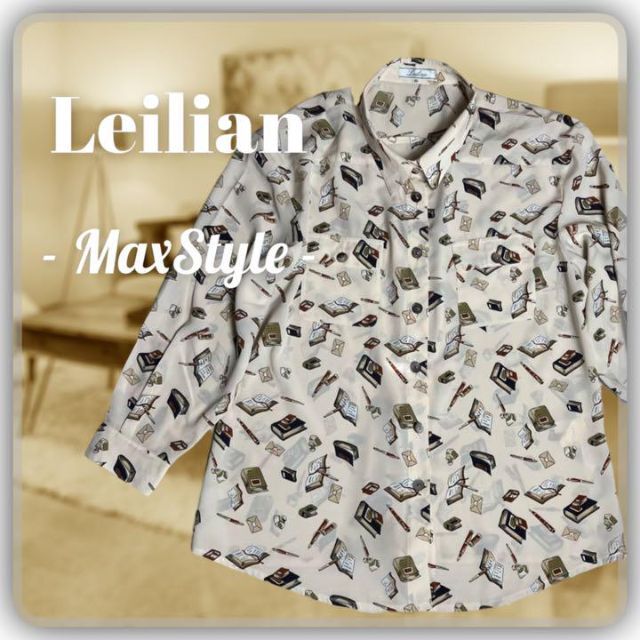 leilian(レリアン)の【Leilian】 古着 レリアン シャツ ブラウス 長袖 総柄 ブック柄 レディースのトップス(シャツ/ブラウス(長袖/七分))の商品写真