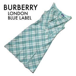 バーバリーブルーレーベル(BURBERRY BLUE LABEL)のバーバリー ブルーレーベル ノースリーブワンピース チェック総柄 グリーン36S(ひざ丈ワンピース)