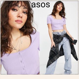 エイソス(asos)のasos＊パープルクロップド丈トップス(Tシャツ(半袖/袖なし))