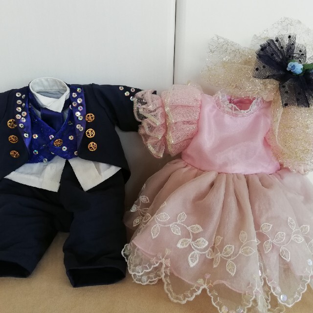 ドール服　ぬいぐるみ　人形兼用　ドレス　タキシード　パーティー衣装　2点セット ハンドメイドのぬいぐるみ/人形(人形)の商品写真