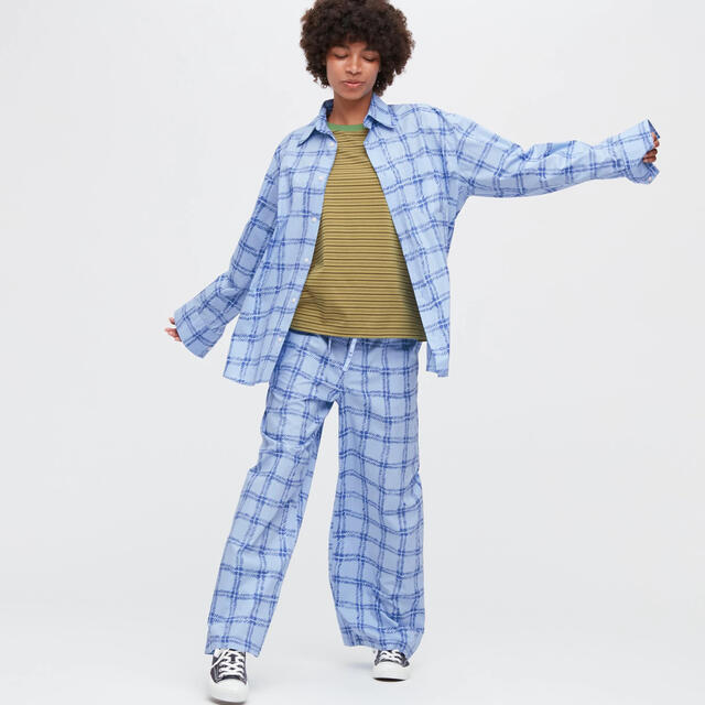 UNIQLO MARNI イージーワイドフィットパンツ ブルー チェック 3