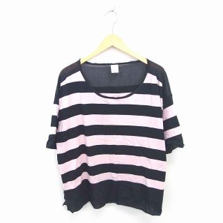 ピンコ(PINKO)のピンコ カットソー Tシャツ ボーダー ビックシルエット 半袖 M ピンク 黒(カットソー(半袖/袖なし))